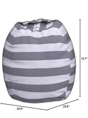 Striped Gray & White Cotton Storage Bean Bag Chair- set of 2